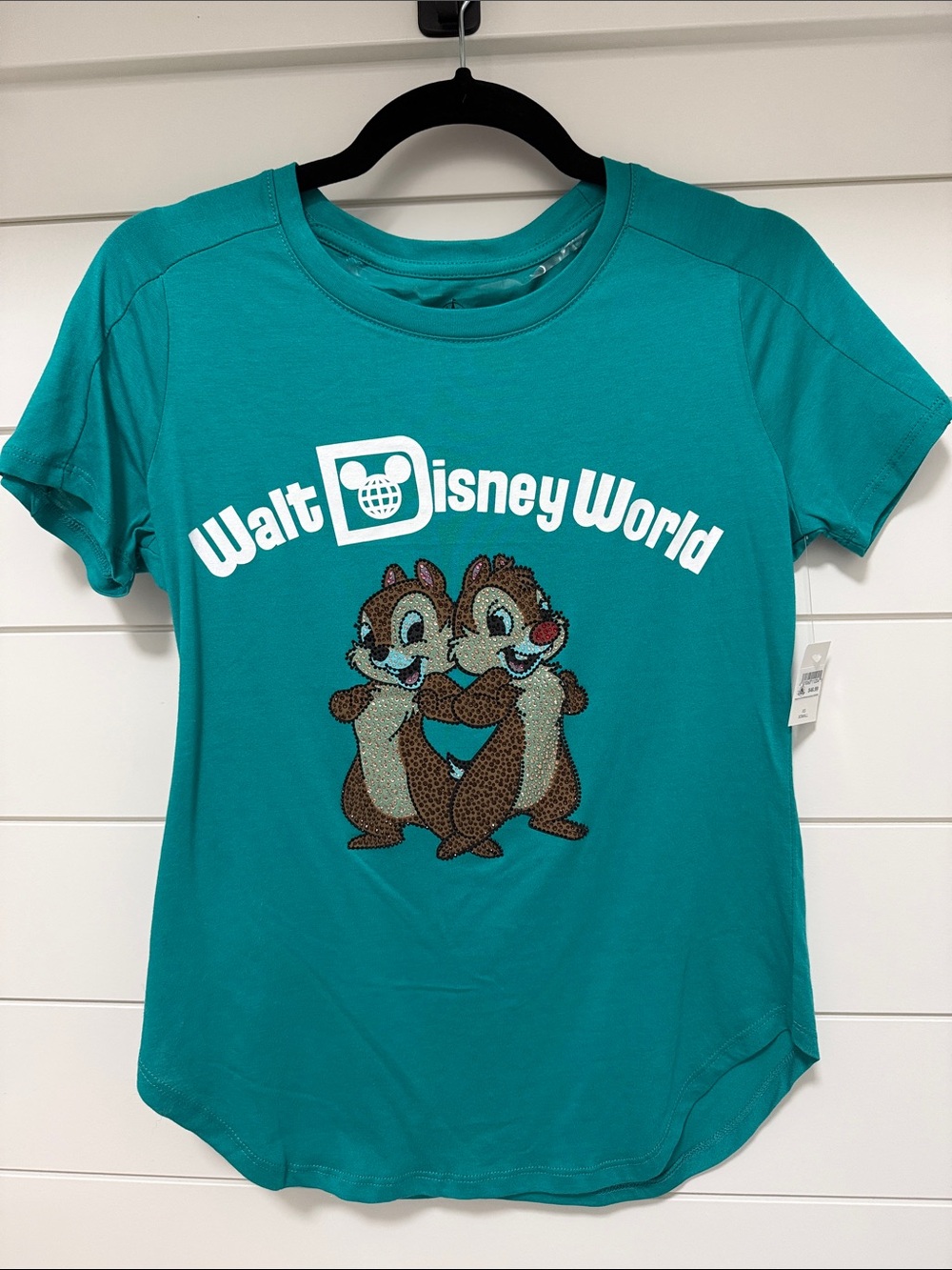NWT Disney Parks Teal Walt Disney World Chip 'n' Dale Rhinestone Tee